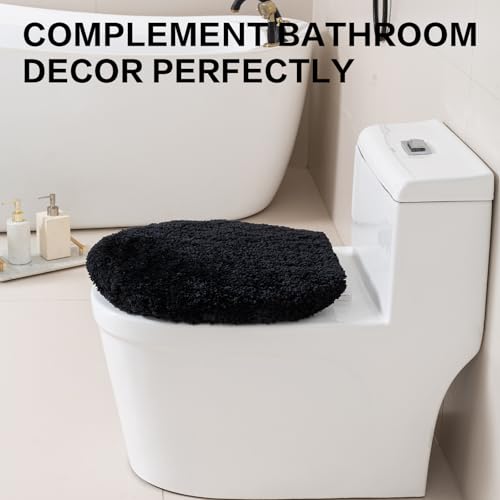 Image of Microfiber Toilet Lid Cover, 17.5 inchx15 inch Fits Round Oblong and Elongated | Toilet Seat Covers for Bathroom, Machine Washable, Decorative Fuzzy fur Look Round Toilet Seat Cover Extra Soft Absorbent