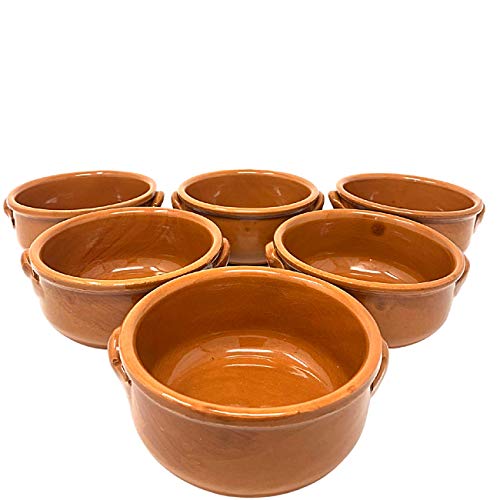 NAMAI Set 6 Tegami Terracotta, Tegamini in Terracotta da Forno con Due Manici, Ciotole in Terracotta Misura 14 CM di Diametro e 6,5 CM di Altezza, Artigianale, Marroncino