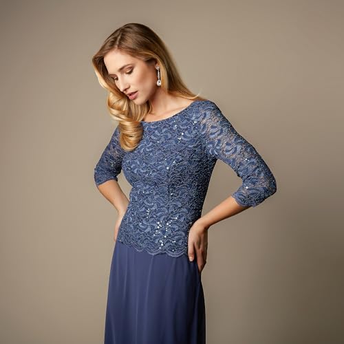 Image of Alex Evenings Women's 3 /4 Sleeve Stretch Lace Bodice Mock One Piece Gown