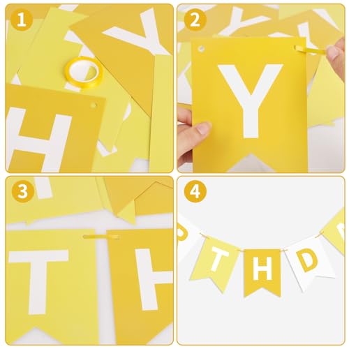 Image of Hooqict Happy Birthday Banner Yellow Birthday Decorations for Kids Girls Women Birthday Tea Party Decorations Yellow Party Banner Garland Sign Bunting Flag Wall Porch Door Hanging Decor