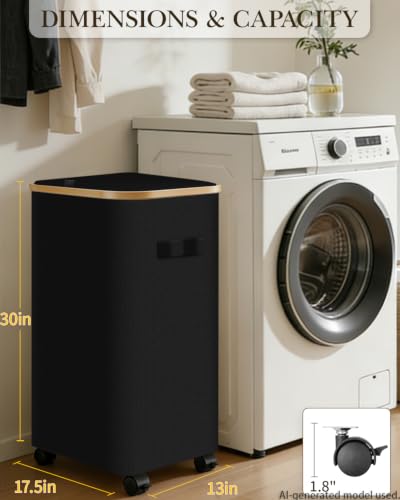 Image of Laundry Hamper with Wheels, 110L Large Clothes Hamper with Removable Inner Bag, Collapsible Dirty Clothes Basket for Dorm, Rolling Dirty Clothes Basket for, Bedroom, Bathroom, Laundry Room