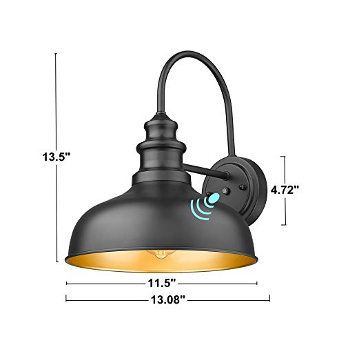 Bestshared Dusk To Dawn Wall Lights, Farmhouse Gooseneck Barn Light, Outdoor Wall Sconce, Outdoor Black Finish Lantern For Porch With Contrast Color Interior (4 Pack) #TOP1