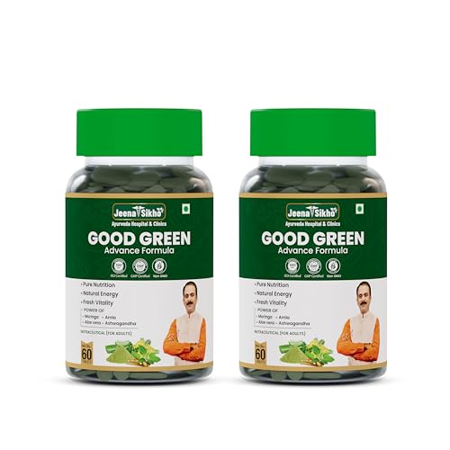 Image of Jeena Sikho Good Green Advance Formula Tablets | Natural Daily Nutrition for Energy, Vitality & Immunity | With Moringa, Amla, Aloe Vera & Ashwagandha | Natural Nutraceutical, 60 Tablets,Pack of 2