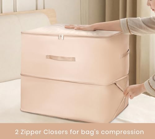 Image of Yellow Weaves Space Saving Self Compression Organizer Bag for Comforters, Blankets, Clothes, Travel, Storage Bag for Wardrobe, No Vacuum Needed, 2 Layer, Large (Pack of 3), Peach