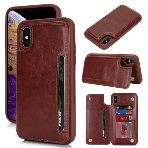 Housse cuir iPhone Xs Max marron foncé iCoverCase anti-RFID 16,5 cm
