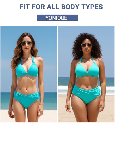 Image of Yonique Women Two Piece Bathing Suits Push Up Bikini Set Halter Swimsuit Vintage Swimwear