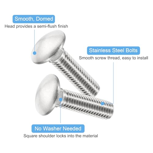 Image of uxcell 1 /2-13x1-3 /4 Carriage Bolt, 6pcs Round Head Square Neck Screws, 304 Stainless Steel, Fully Threaded, Silver