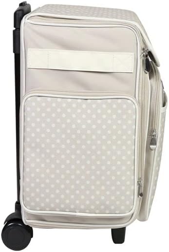 Everything Mary Wheeled Scrapbook Tote for Scrapbooking & Art - Travel Organizer Storage Bin for Paper, Glue, Tape Tan Polka Dots