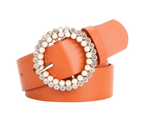 Western Belt for Women, Faux Leather Cowgirl Cowboy Waist Strap with Rhinestone Pin Buckle Belts