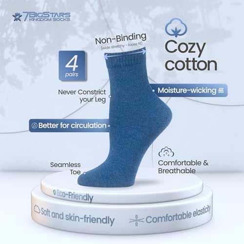 Image of 7BIGSTARS KINGDOM Women's Cotton Quarter Non-Binding Diabetic Fashion Socks-L-M-4 Pack-Multicolor