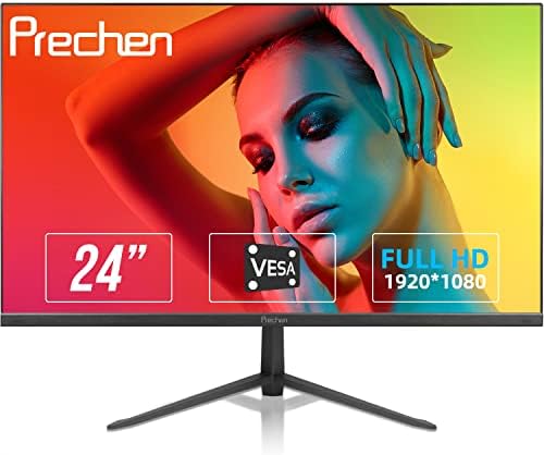Prechen 24 Inch Computer Monitor, 3-Sided Frameless Gaming Screen FHD 1920x1080 LED Desktop Monitor with HDMI & VGA Interface, 75Hz, 3000:1, VA, 4ms, VESA Mountable, PC Monitor for Office Work