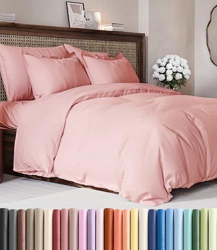 Image of Duvet Cover King Size Set - Extra Soft King Duvet Cover 104 inch x 90 inch with 2 Pillow Shams for Women, Men, Kids & Teens - Hotel Luxury, Easy-Care w / Zipper Closures & Ties - Comfy & Breathable (Baby Pink)