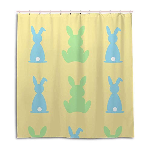 Rideau de douche lapin bleu vert décoration moderne grand format lavable tissu - 2