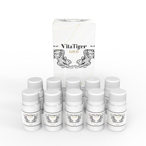 Complejo Vitaminico Completo - Preworkout Sin Cafeina - Multivitaminico Hombre y Mujer - Vitaminas para el cansancio, Ginseng coreano, Cordyceps, Taurina y Minerales - VITATIGER GOLD 100ml - 10 dosis