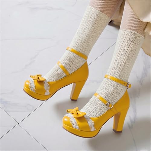 Image of FOREADA Mary Janes for Women Platform Heels Bow Kawaii Shoes Vintage Dress Pumps