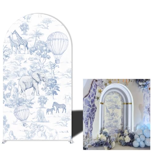 Rust Vintage Arched Backdrop Cover Toile de Jouy Safari Jungle Theme Background for Wild One Birthday Baby Shower Travel Adventure Party Decoration (