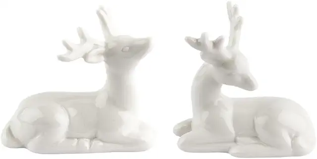 Hjorth Keramik Figurer: Porzellan Hirsche Dekoration, 2 Stück Weiß
