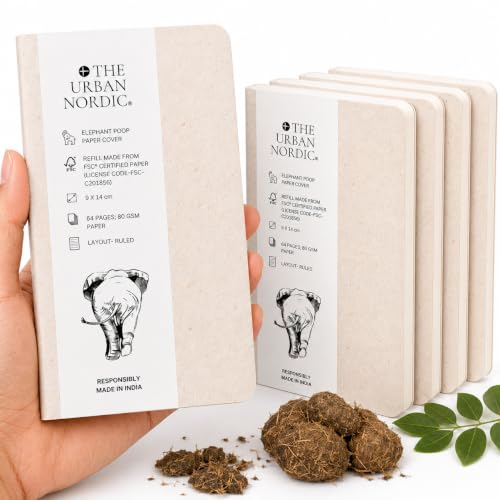 Image of Elephant Poop Pocket Notebook (9 x 14 cm) Pack of 5 | Unique Mini Journal for Gifting & Daily Notes | 64 Ruled Pages | Recycled Paper
