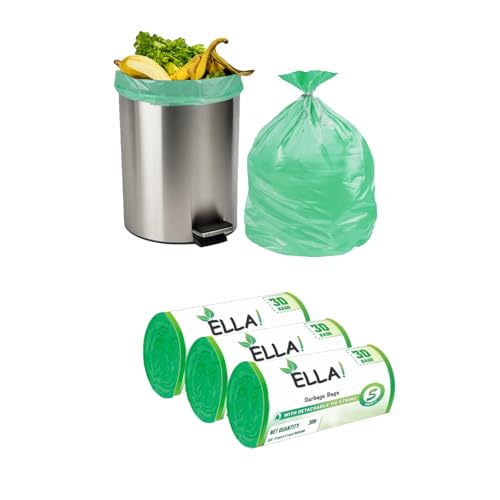 ELLA Garbage Bags 17 x 19 Inches Green Color 3 Rolls 90 Bags Small Size Durable Trash Bags for Daily Wet and Dry Waste in Homes Offices and Public Spaces With Check Duster Cloth Free