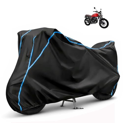 Image of Compatible with Keeway SR125 Waterproof Two Wheeler Bike Body Cover Water Resistant, Heavy Duty, UV Rays, Dust & Scratch Protection for All-Modal & Variants (Black,Sky Blue Piping)