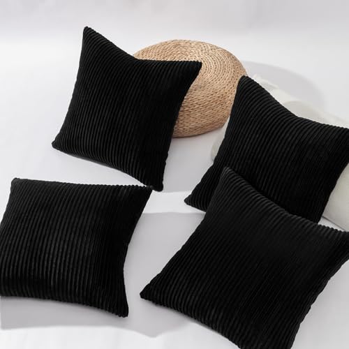 Image of Topfinel Black Decorative Throw Pillow Covers Cushion Cases, Set of 4 Soft Velvet Modern Double-Sided Designs Match for Home Decor, Pillow Inserts Not Included (16x16 inch)