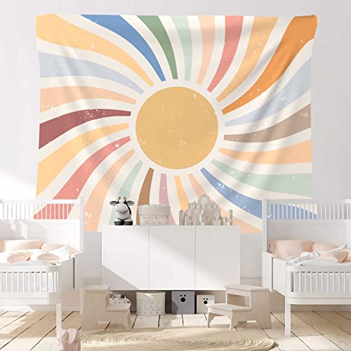 Vintage Sun Wall Tapestry Rainbow Sunrise Wall Hanging Vintage Tapestry Wall Decor Sunset Abstract Wall Print Sunset Tapestry Shining Sun Wall Decor For Living Room Nursery Bedroom (47.2*59Inch) #TOP2