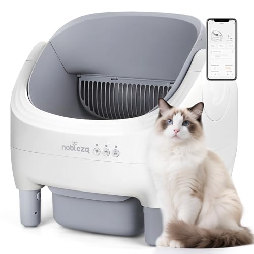 Nobleza Arenero Autolimpiable SL03 para Gatos - Caja de Arena Automática con Control por App, Diseño Abierto, Gran Capacidad, Incluye 2 Rollos de Bolsas y 1 Ambientador, Color Blanco