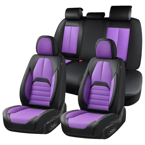 Image of Coverado Car Seat Covers Full Set, Seat Covers for Cars, Automotive Seat Covers, Waterproof Nappa Leather Front Seats and Back Car Seat Protector, Universal Fit for Most Cars SUV Trucks,Black&Purpe