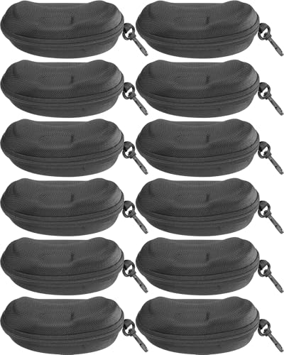 Image of Leumoi 12 Pieces Sunglasses Case Sunglasses Zipper Hard Shell, Portable Travel Eyeglasses Cases Sports Glasses Safety Storage Holder Bulk with Plastic Zipper and Hook for Men and Women Black