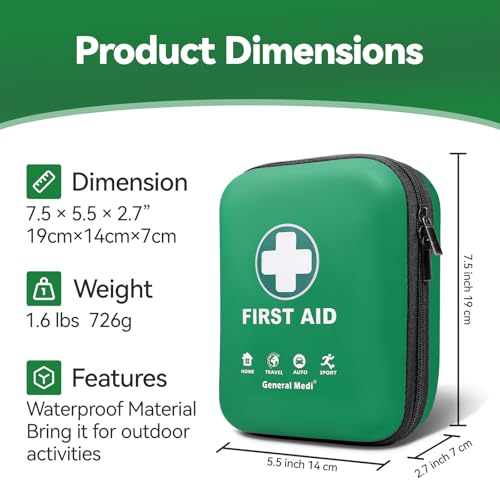 General Medi First Aid Kit - 170 Pieces Hard Case and Lightweight - Includes Instant Cold Pack,Emergency Blanket for Travel, Home, Office, Vehicle, Camping, Workplace & Outdoor (Green) - Image 4