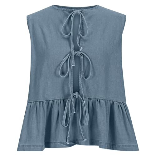 Women Tie Front Denim Vest Sleeveless Ruffle Hem Peplum Tank Top Y2k Streetwear Jean Vest Summer Cute Going Out Tops3