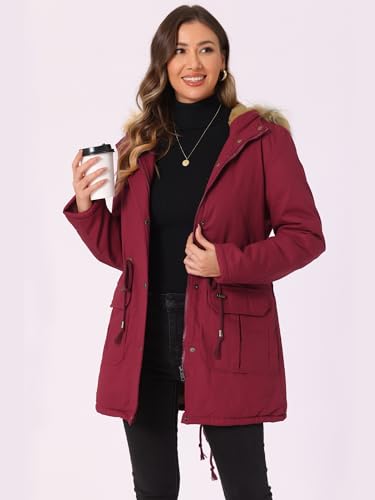Allegra K Women's Winter Parka Jacket Warm Windproof Long Puffer Coat with Faux Fur Hood2