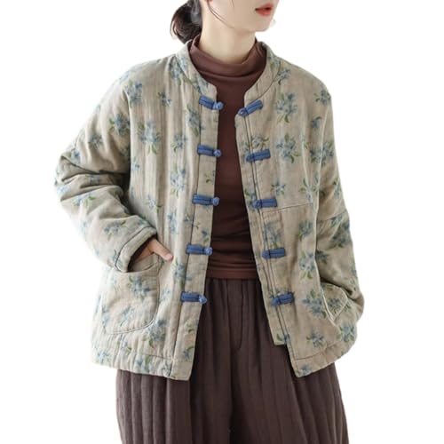 Veste en coton épais matelassé style chinois coupe courte ample pour femme