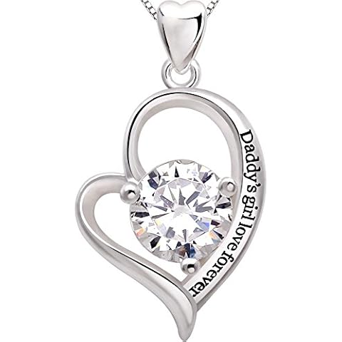 ALOV Jewelry Sterling Silver "Daddy's girl love forever" Love Heart Cubic Zirconia Pendant Necklace Cover