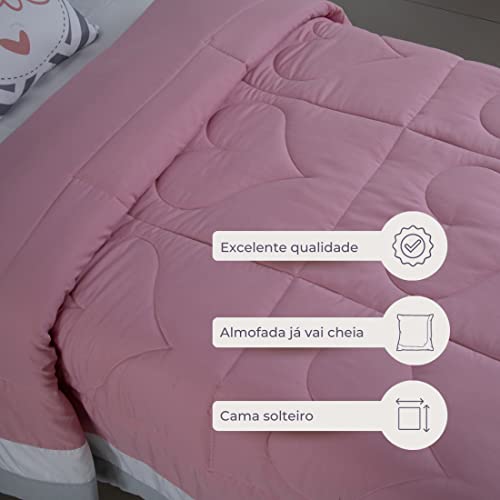 Kit Edredom Solteiro Love 4 Peças Rosê