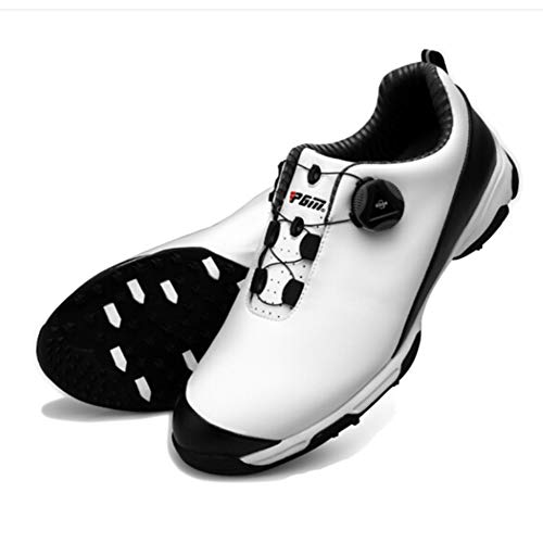 KANGLE Mens Golf Shoes Spikes Anti-Skid Waterproof Lightweight Golf Sneakers with BOA Lace System Shock Breathable Cushioning Trainers Shoes,Black,43