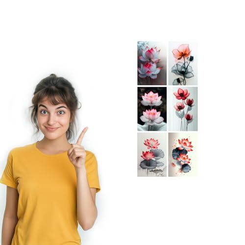 Image of SiddArtify Lotus Flower Wall Art Poster Print Set - Botanical Floral Decor for Living Room Bedroom Office - Set of 2-4x6 Inch - Board (Pack of 6) - Sticker (Pack of 6)