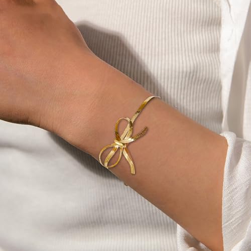 Bowknot Bracelet for Women Gold/Silver Stainless Steel Bow Bracelet Adjustable Ribbon Bow Bracelet Dainty Jewelry Gifts2