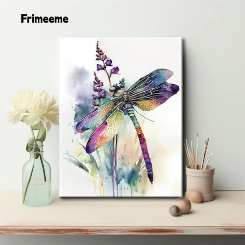 Image of Frimeeme Watercolor Framed Dragonfly Canvas Wall Art,12x16 Inch