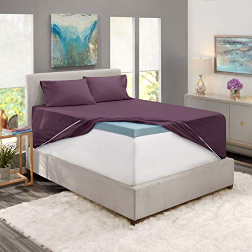 Image of Nestl King Size Sheet Set, Microfiber, Extra Deep Pocket, 4 Piece, Purple | Instantly Soft, Night-One Ready (No Wash Required). Fits Extra Deep Pockets up to 24 Inches, 360-Degree Elastic Grip