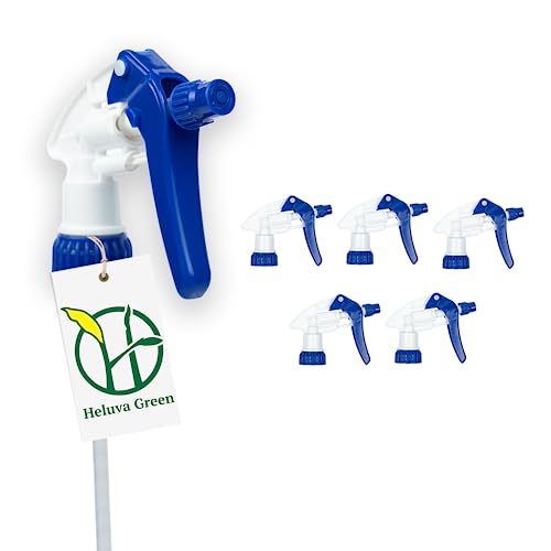 Heluva Green Spray Bottle Nozzle Replacement Bottle Tops Only - Sprayer Nozzle Triggers for Heavy Duty Commercial Home Cleaning Solutions - Fits 8 16 24 32 oz Plastic & Glass Bottles Blue 6 pack