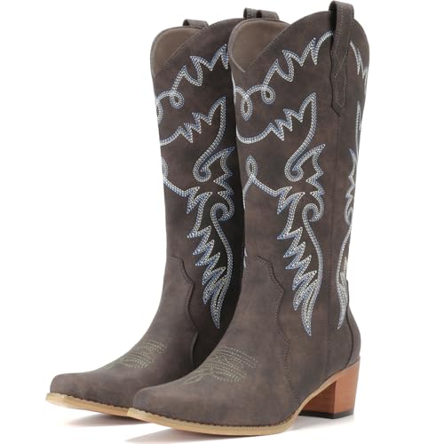 Image of IXU Cowboy Boots Women Pointy Toe Women's Mid Calf Western Cowgirl Boots | Casual Boots