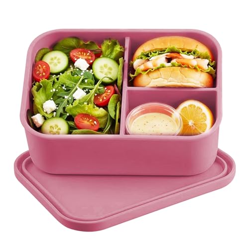 Ferizzia Fiambrera de Silicona, 680 ml Fiambrera Compartimentos, Sin BPA Lunch Box, Hermética y Resistente, Apta para Lavavajillas y Microondas, para Trabajo, Pícnic, Niños, Escuela, Guardería
