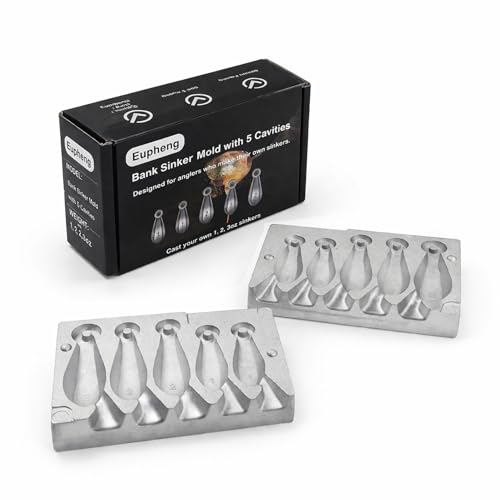 Eupheng Bank Sinker Mold with 5 Cavities 1 oz / 2 oz / 3 oz Fishing Weight Mold for DIY Lead Sinkers