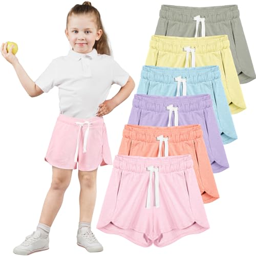 Boyiee 6 Pcs Girls Athletic Running Shorts Gym Workout Shorts with Pocket Drawstring Activewear for Kids Soccer Basketball2