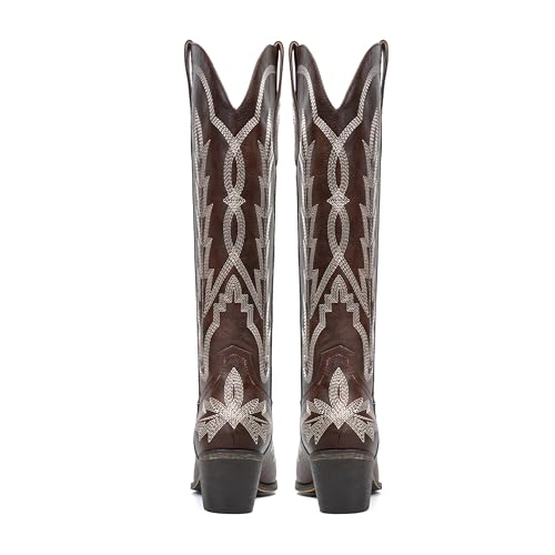 Image of olomisa Over the Knee Cowboy Boots for Women Embroidery Cowgirl Boots Chunky Heel Side Zipper Boots Thigh High Western Boots