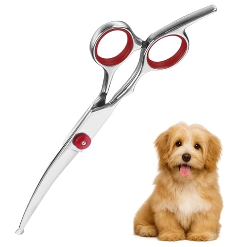 Seefey - Ciseaux Toilettage Chien Professionnel,Toilettage Courbé pour Chiens et Chats pour Animaux de Compagnie avec Bout Rond de Sécurité pour Pattes, Visage, Corps, Autres
