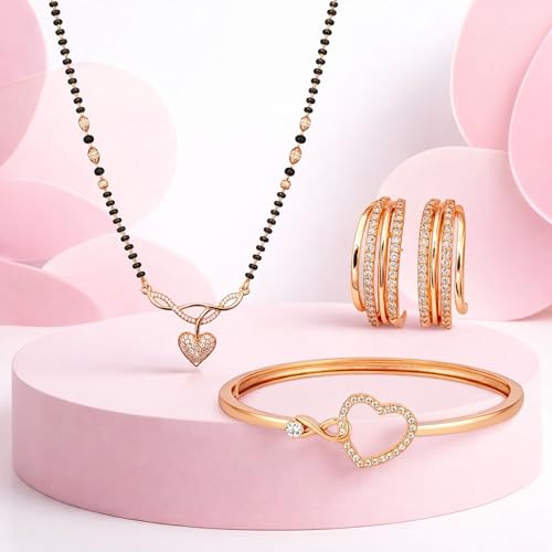Image of Nilu's Collection American Diamond Rose Gold Plated Designer Mangalsutra Pendant for Girls and Women (With Chain) (Style 1)