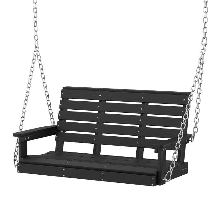 Image of Psilvam 4 FT 2-Seat Porch Swing, 660 LBS Hanging Chair Outdoor, Black