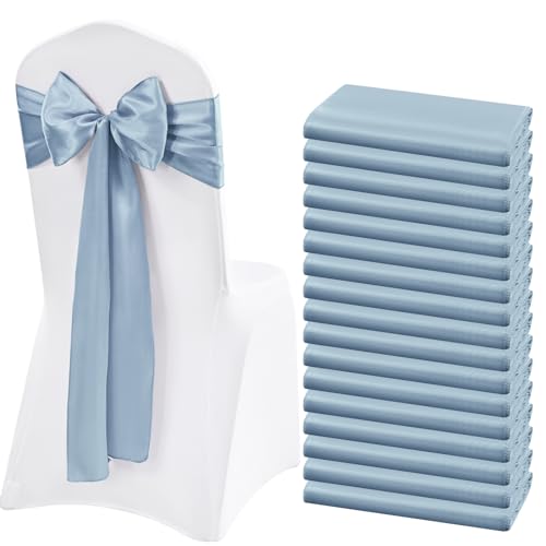 Lykoow Lot de 60 rubans de chaise en satin pour décoration de chaise, mariage, réception, hôtel, cuisine, bleu poudré, 274,3 cm